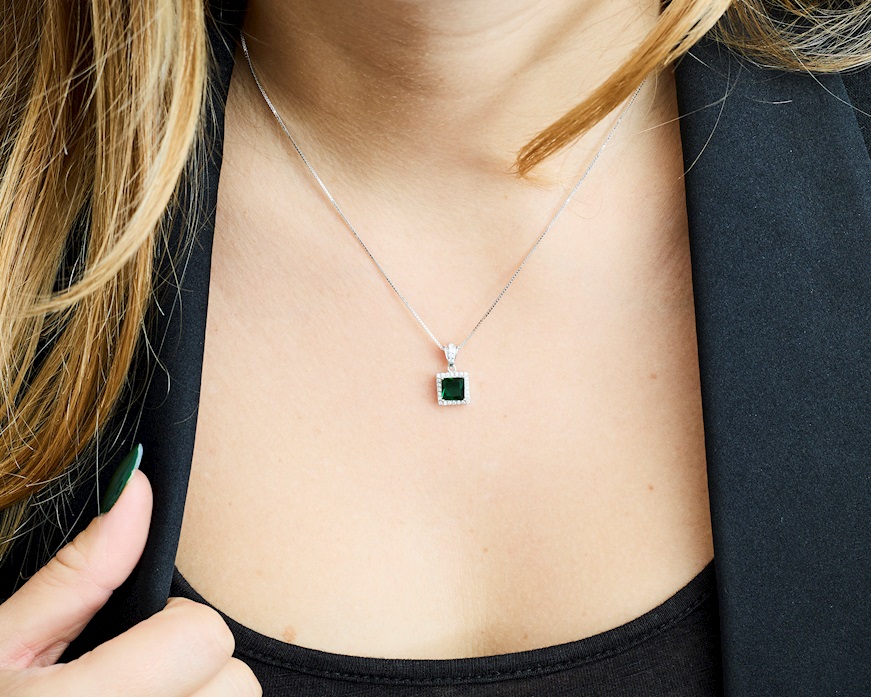 Collana argento con cubic zirconia e zirconi smeraldo Sovrani