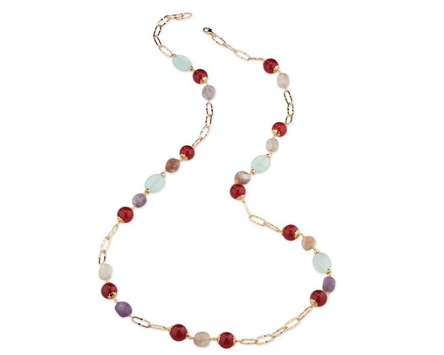 Collana Candice ottone finitura oro con agata ruby e fluorite Sovrani