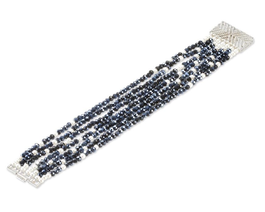 Bracciale ottone con cristalli blu elettrico e perline zirconi Sovrani