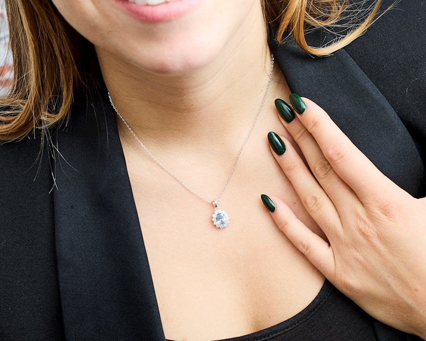 Collana argento con cubic zirconia e zircone acquamarina Sovrani