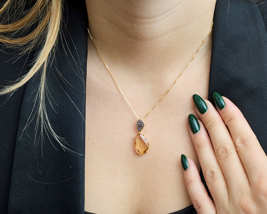 Collana argento dorato con ambra e zirconi Sovrani