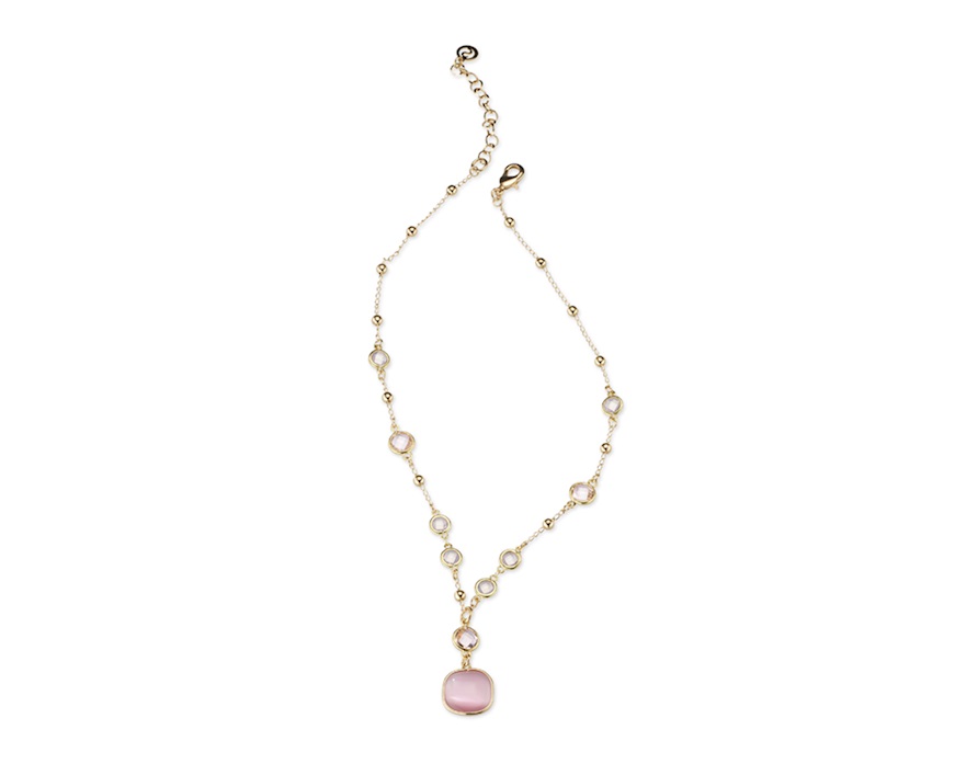 Collana Simonne ottone finitura oro con occhio di gatto rosa/viola Sovrani