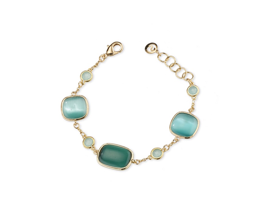 Bracciale Lea ottone finitura oro con occhio di gatto verde/verde acqua Sovrani