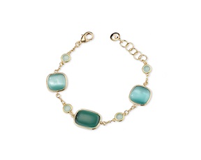 Bracciale Lea ottone finitura oro con occhio di gatto verde/verde acqua Sovrani