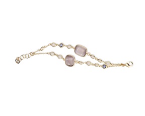 Bracciale Sylvie ottone finitura oro con occhio di gatto cipria, cristalli rosa e ametista Sovrani