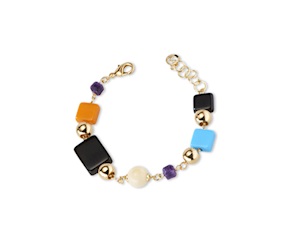 Bracciale ottone finitura oro con resine multicolor ametista e bambù Sovrani