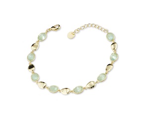 Bracciale ottone finitura oro con occhio di gatto verde acqua Sovrani