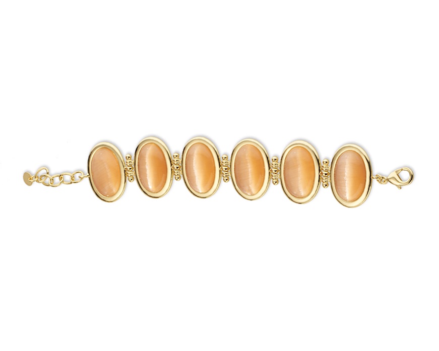 Bracciale ottone finitura oro con occhio di gatto arancio Sovrani