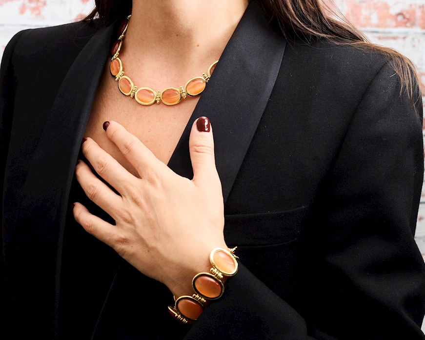 Bracciale ottone finitura oro con occhio di gatto arancio Sovrani