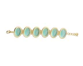 Bracciale ottone finitura oro con occhio di gatto verde acqua Sovrani
