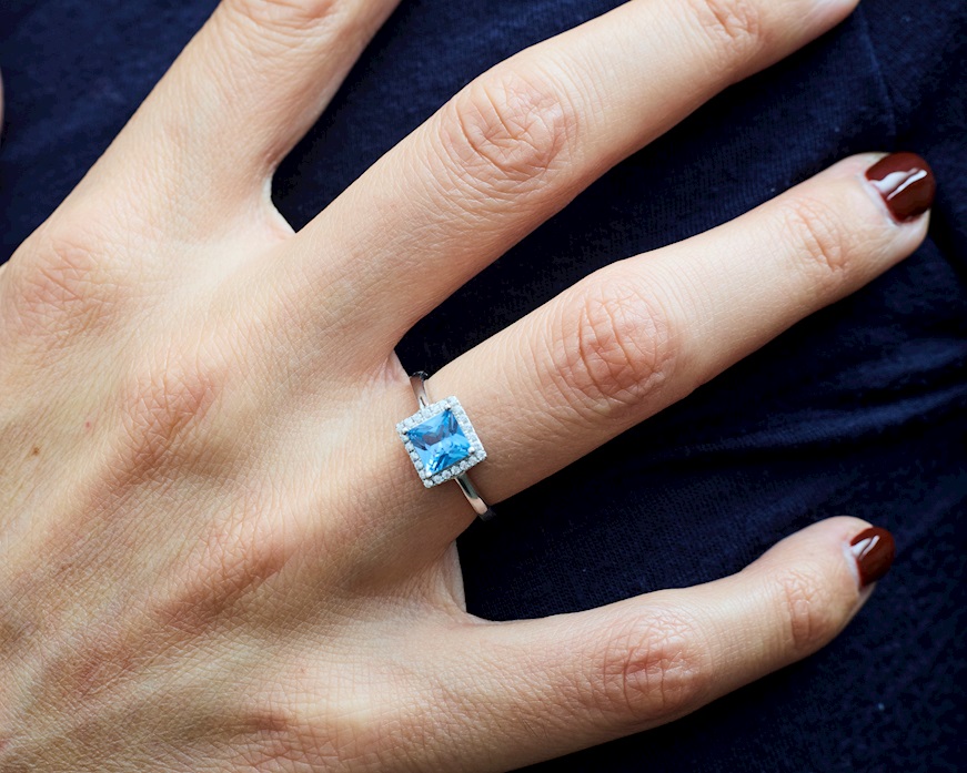 Anello argento con cubic zirconia e zirconi acquamarina Sovrani