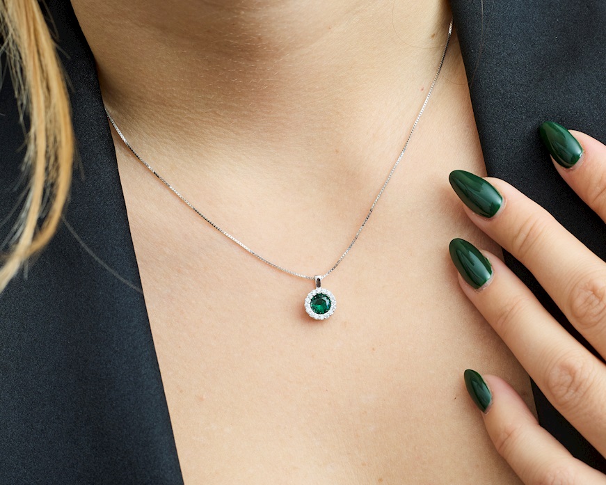 Collana argento con cubic zirconia e zirconi smeraldo Sovrani
