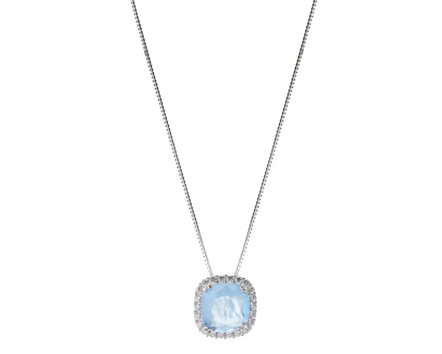 Collana argento con cubic zirconia e pietra idrotermale azzurra Sovrani