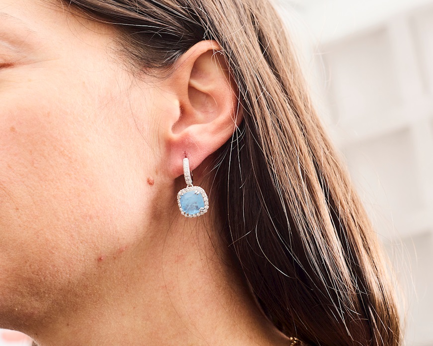 Orecchini argento con cubic zirconia e pietra idrotermale azzurra Sovrani