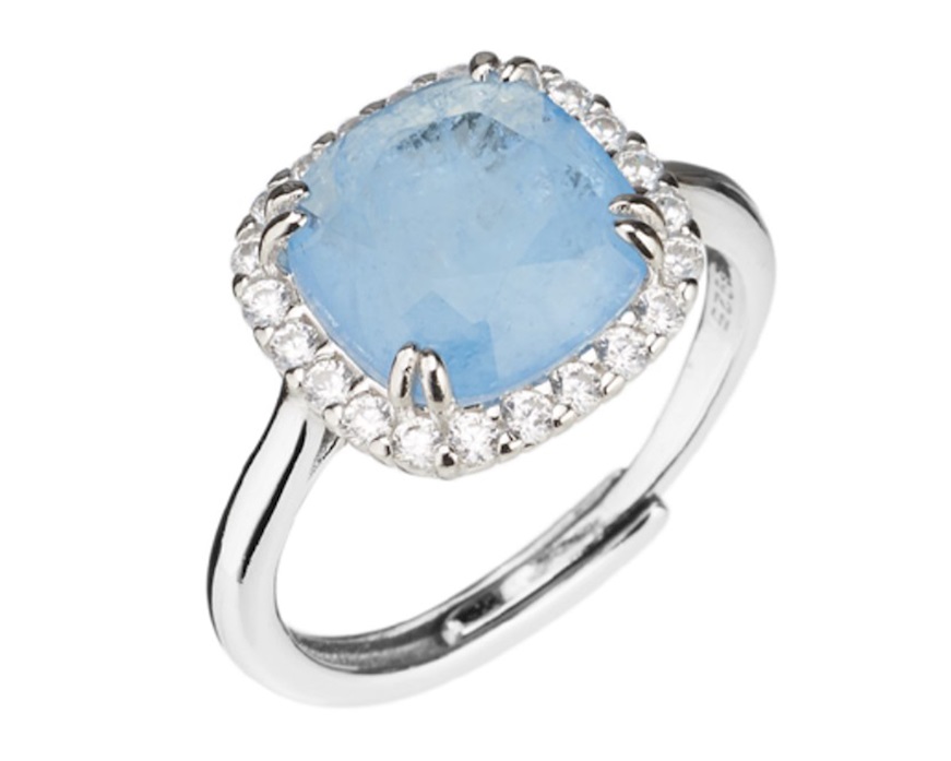Anello argento con cubic zirconia e pietra idrotermale azzurra Sovrani