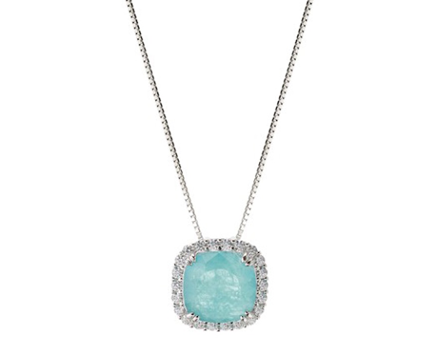 Collana argento con cubic zirconia e pietra idrotermale verde acqua Sovrani