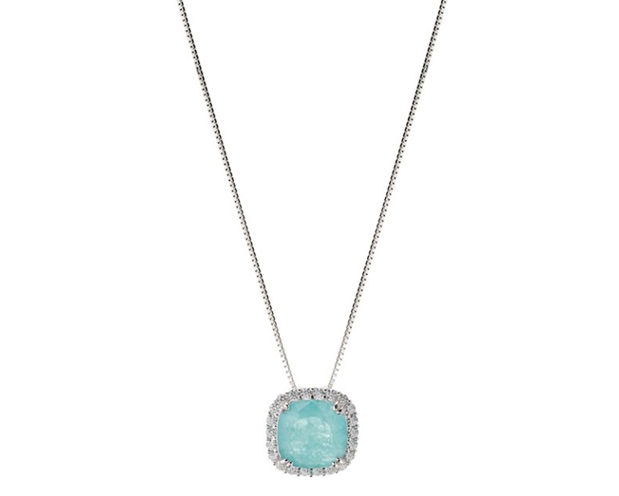 Collana argento con cubic zirconia e pietra idrotermale verde acqua Sovrani