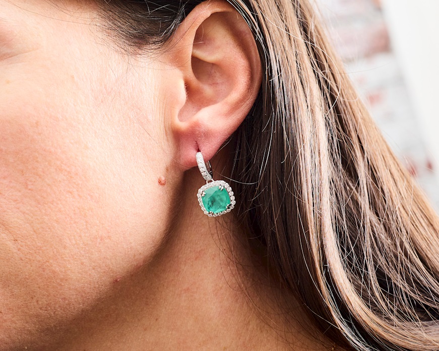 Orecchini argento con cubic zirconia e pietra idrotermale verde acqua Sovrani