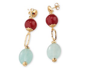 Orecchini Candice ottone finitura oro con agata ruby e fluorite Sovrani