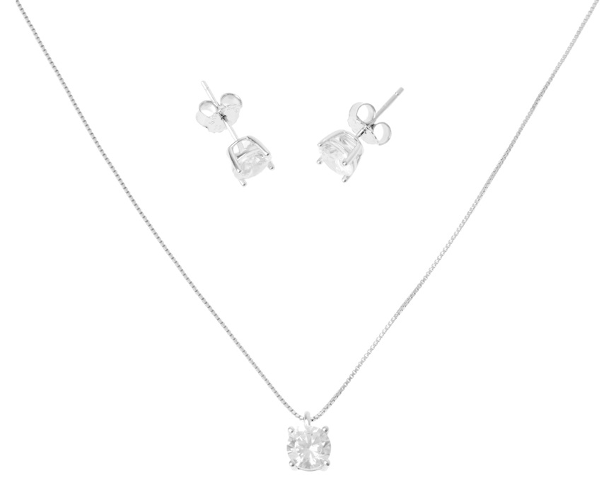 Parure Necklace and Earrings silver with white zircons Sovrani