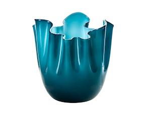 Vaso Fazzoletto vetro di Murano opalino orizzonte e acquamare Venini