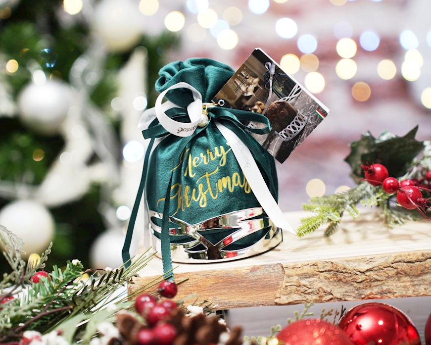 Gift box Onde bottle coaster trilaminated Silver with panettone Selezione Zanolli