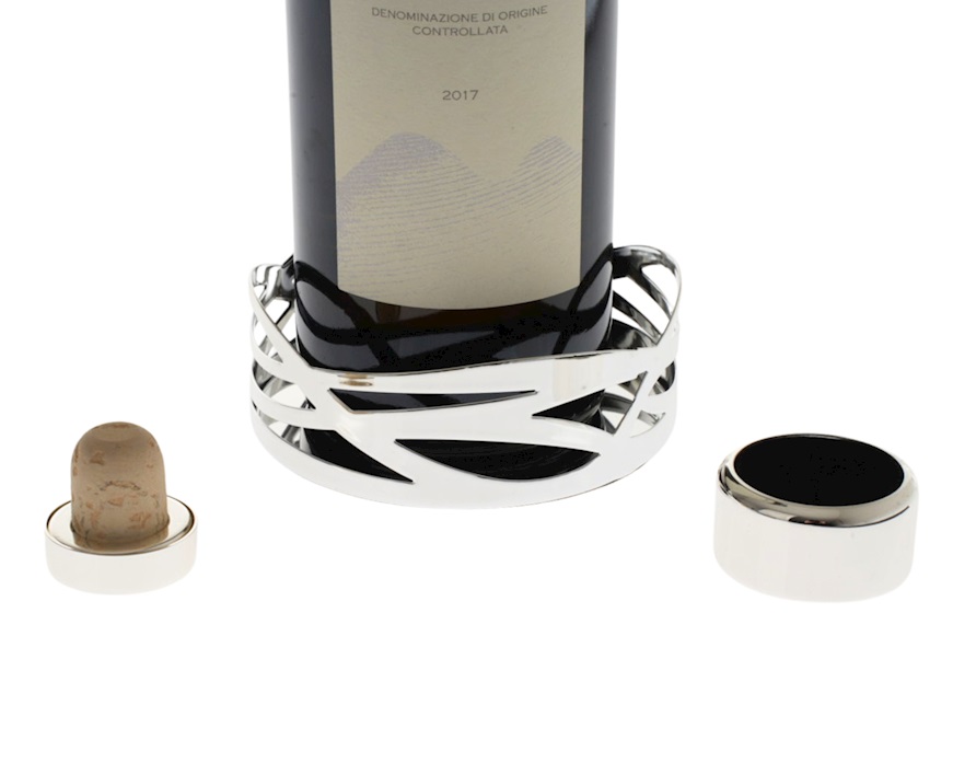 Onde bottle coaster trilaminated Silver with cap and drip-stopper Selezione Zanolli