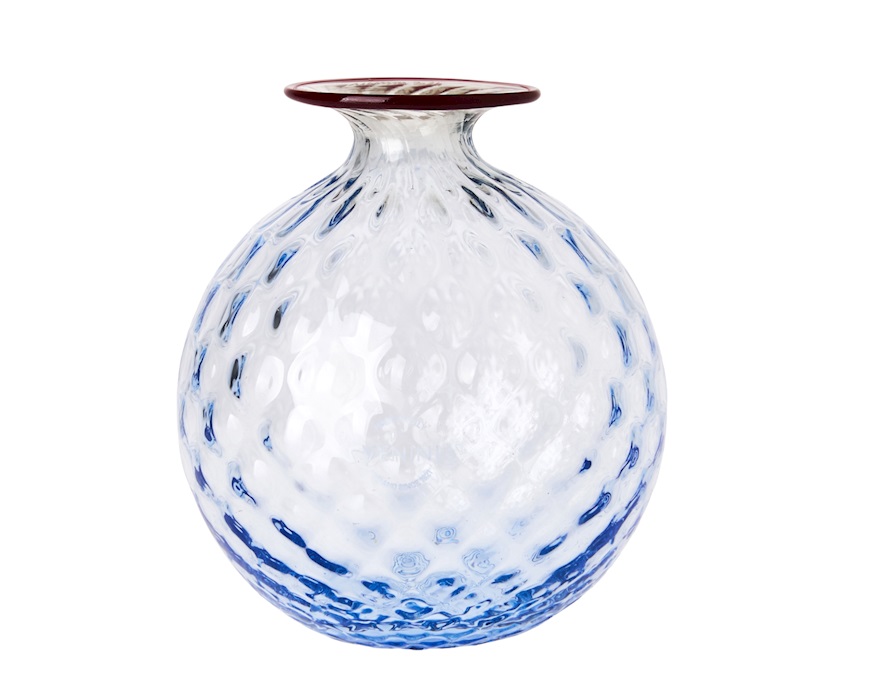 Vaso Monofiore Balloton vetro di Murano iceberg con filo rosso Venini