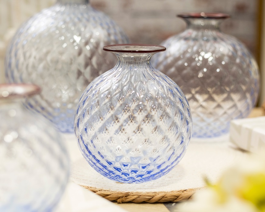 Vaso Monofiore Balloton vetro di Murano iceberg con filo rosso Venini