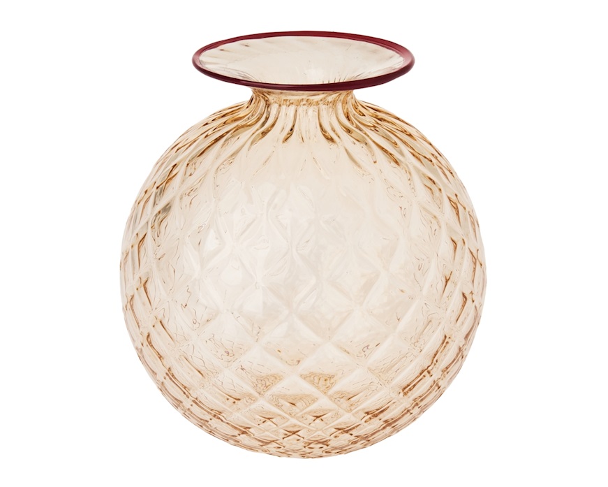 Vase Monofiore Balloton Murano glass peach with red ring Venini