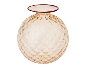 Vaso Monofiore Balloton vetro di Murano pesca con filo rosso