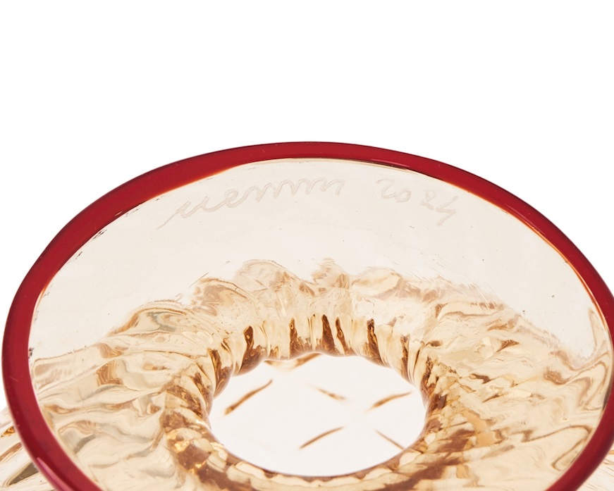 Vase Monofiore Balloton Murano glass peach with red ring Venini