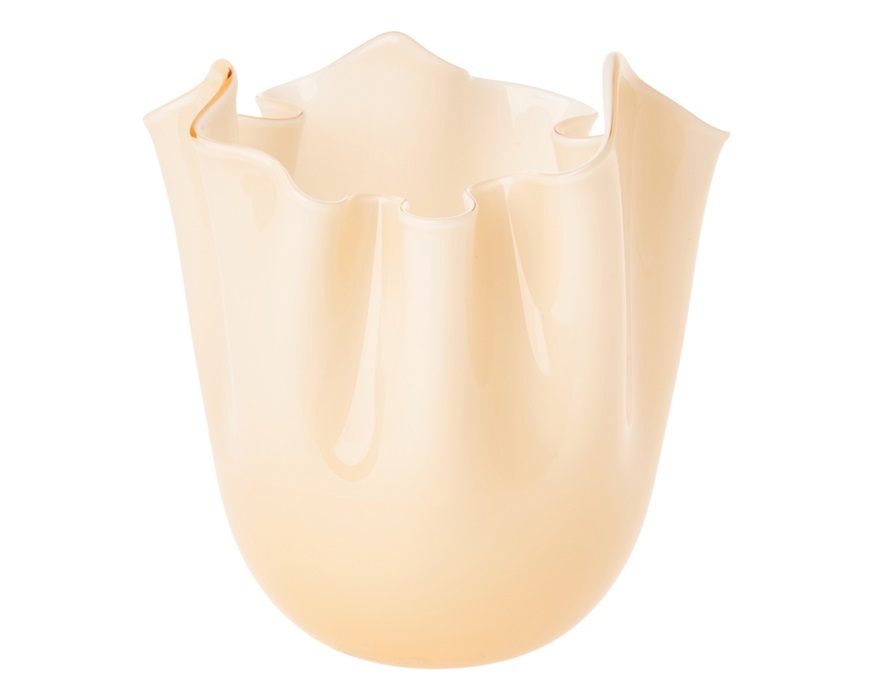 Vaso Fazzoletto vetro di Murano bicolore pesca interno lattimo Venini