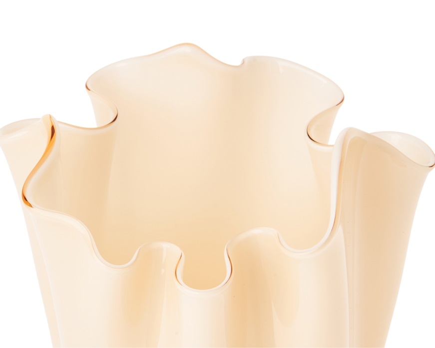 Vaso Fazzoletto vetro di Murano bicolore pesca interno lattimo Venini