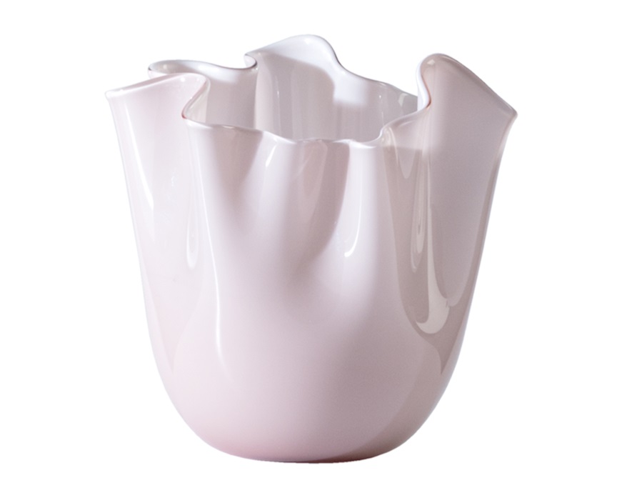 Vaso Fazzoletto vetro di Murano rosa cipria Venini