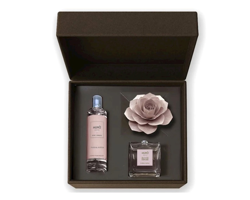 Cofanetto regalo Diffusore Rosa e Spray Ambra Antica Muhà