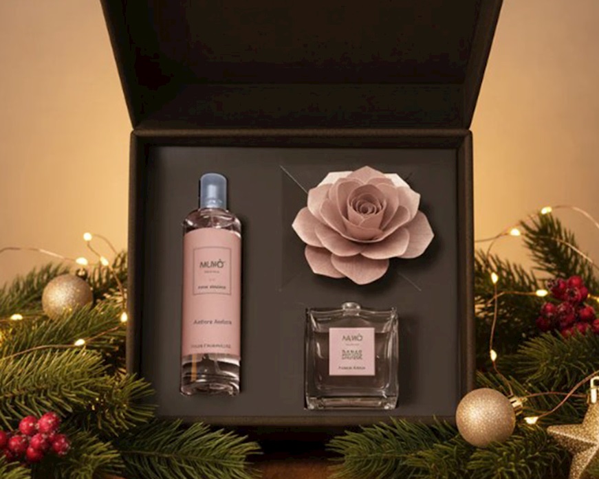 Cofanetto regalo Diffusore Rosa e Spray Ambra Antica Muhà
