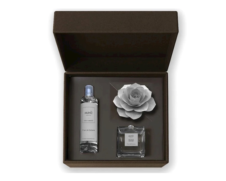 Cofanetto regalo Diffusore Rosa e Spray Fiori di Cotone Muhà
