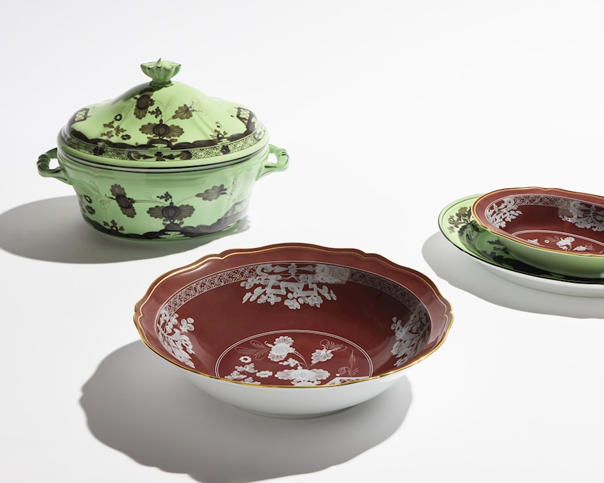 Serving soup plate Oriente Italiano Castagn porcelain Richard Ginori