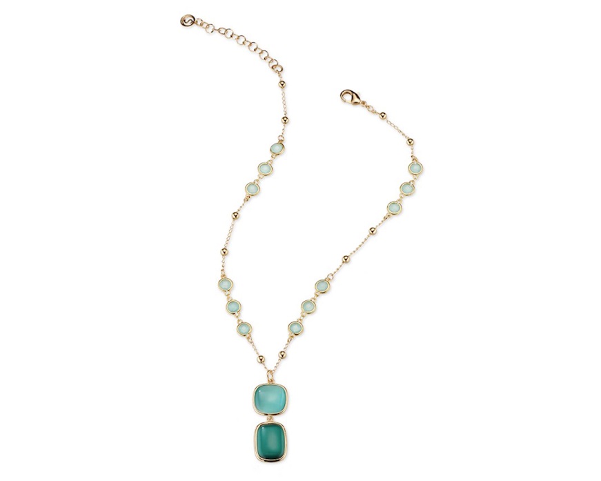 Collana Lea ottone finitura oro con occhio di gatto verde/verde acqua Sovrani