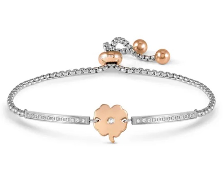 Bracelet Milleluci steel with four-leaf clover and zircons Nomination