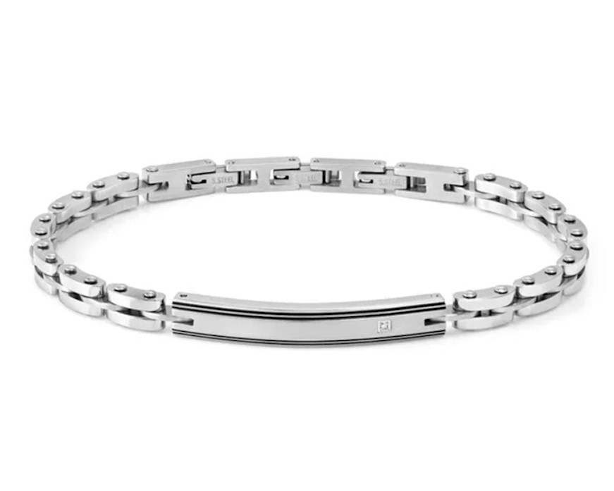 Bracelet Strong Diamond steel with plate and natural diamond Nomination