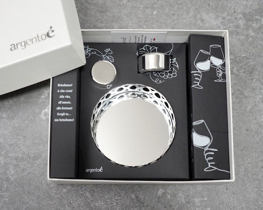 Cerchi bottle coaster trilaminated Silver with stopper and drip-catcher Selezione Zanolli