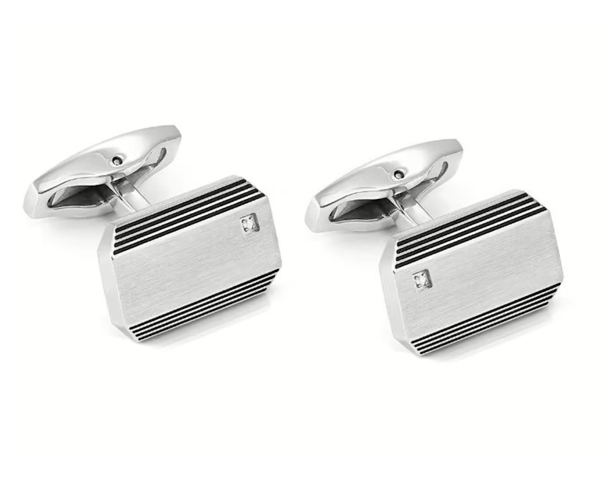 Gemelli rettangolari Strong Diamond acciaio con diamante naturale Nomination