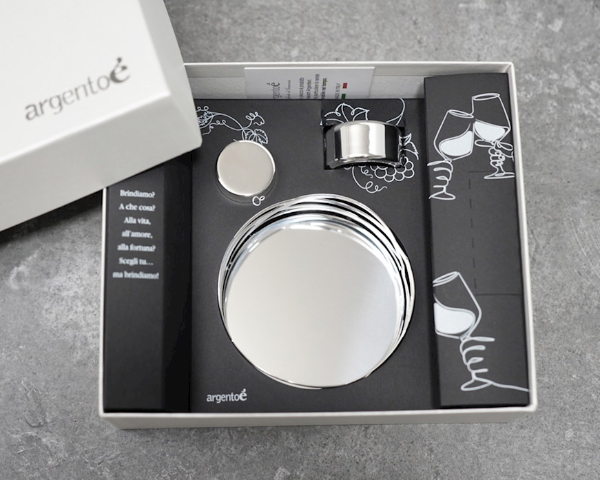 Onde bottle coaster trilaminated Silver with stopper and drip-catcher Selezione Zanolli