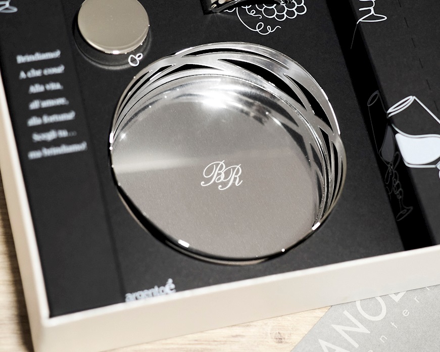 Confezione Sottobottiglia Onde argento trilaminato con tappo e salvagoccia Selezione Zanolli