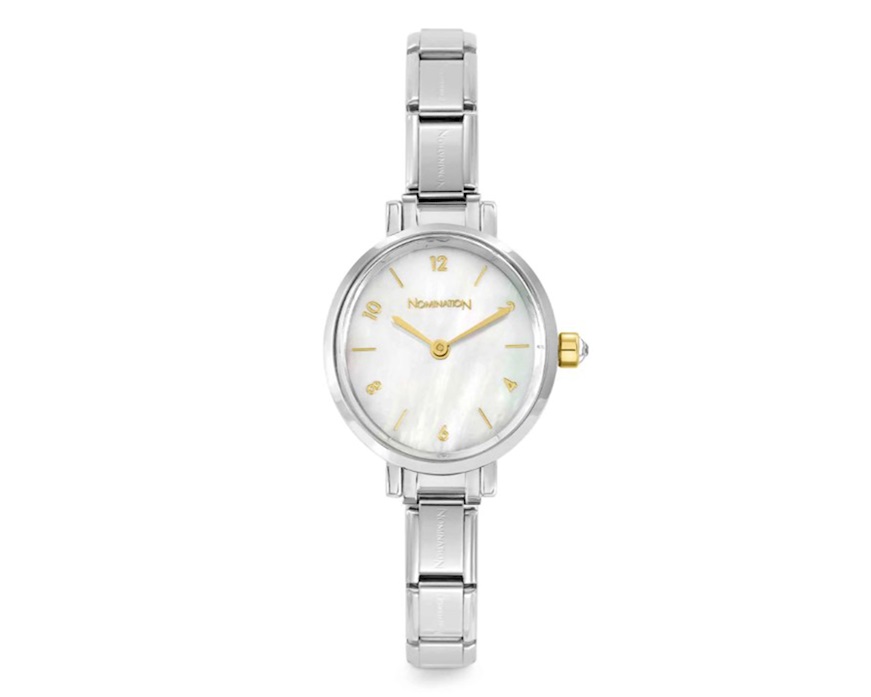 Watch Time steel with oval white mother-of-pearl dial Nomination