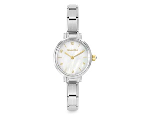 Watch Time steel with oval white mother-of-pearl dial Nomination