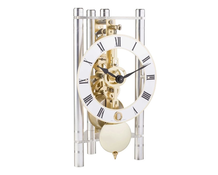 Orologio da tavolo in alluminio con movimento scheletrato Hermle