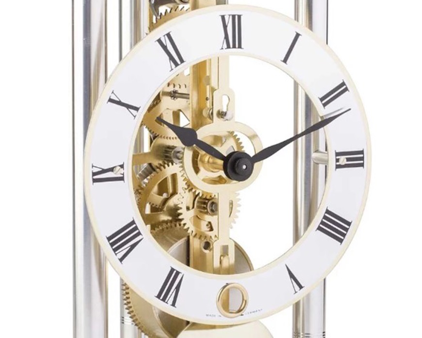 Orologio da tavolo in alluminio con movimento scheletrato Hermle